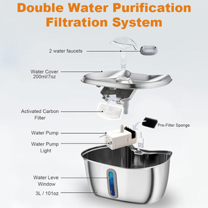 Fontaine à eau pour animaux de compagnie en acier inoxydable 3L, distributeur d'eau automatique pour chats, filtration circulante, abreuvoir pour chats et chiens d'intérieur - Product Image 6