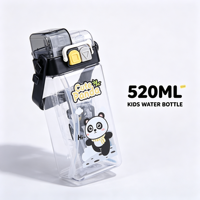 Bouteille d'eau carrée pour enfants de 520 ml, sans BPA, double bec, en plastique, avec paille et sangle, motif dessin animé, portable pour l'école