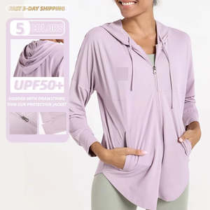 Chemises de protection solaire UPF 50 pour femmes, sweat-shirts à capuche à séchage rapide, manches longues, avec poches, pour la randonnée et les activités de plein air - Product Image 1