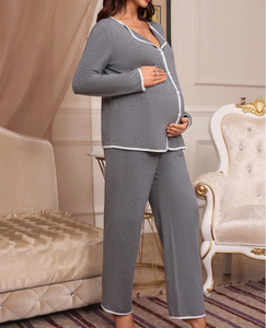 ชุดนอนคนท้อง ชุดนอนลำลองขอบโค้งเว้าสำหรับคุณแม่ ชุดนอนผ้าโมดอลสำหรับผู้หญิง ชุดนอนผ้าฝ้ายสำหรับผู้หญิง - Product Image 3