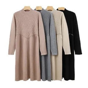 2024 उच्च गुणवत्ता वाली महिलाओं के लिए बुना हुआ कपड़ा लंबी आस्तीन वाली स्प्रिंट स्वेटर ड्रेस सॉलिड कलर डिज़ाइन के साथ