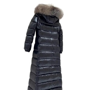 Veste d'hiver longue pour <span class=keywords><strong>femme</strong></span> en duvet de canard blanc avec col en <span class=keywords><strong>fourrure</strong></span> de renard, ceinture élastique à la taille et fermeture éclair, motif uni, 100g-150g - Product Image 1