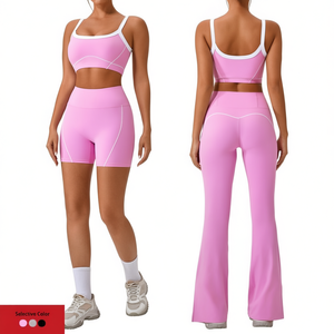 Conjunto de Yoga Transpirable para Mujer, Talla Grande, con Pantalones Acampanados y Sujetador de Alta Sujeción, Spandex Poliéster, Cintura Media, Ropa Deportiva de 2 Piezas en P - Product Image 1