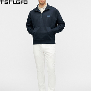 Custom Patch Mockneck Sweatshirt Men Heavyweight Woven Label Distressed <b>Jumper</b> Men'S Sweatshirts Clothing Manufacturers Bulk - Product Image 4