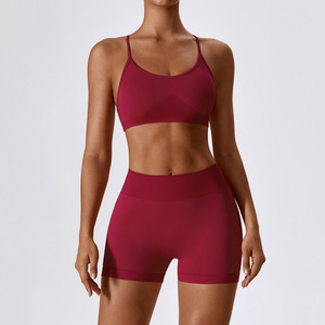 Ensemble de yoga 2 pièces pour <span class=keywords><strong>femme</strong></span>, séchage rapide, soutien-gorge dos nu sexy, short de yoga pour la course, le fitness et la <span class=keywords><strong>musculation</strong></span> - Product Image 4