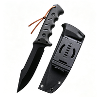Couteau à lame fixe Full Tang avec manche en fibre de nylon, couteau tactique de survie pour le camping en plein air avec étui, boîte cadeau noire
