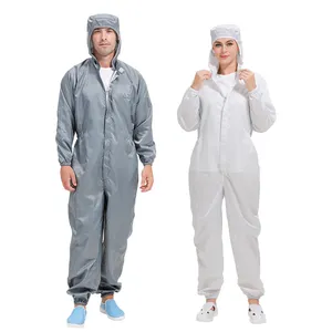 China Factory 0.5mm Grid Dust Proof Overall ESD Work Safety Clothing With Hood Antistatic Cleanroom Clothes