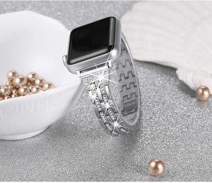 HuaMJ 2024 nuovo Designer di vendita calda moda argento orologio di lusso cinturino in metallo inossidabile con strass gioielli per Apple Watch - Product Image 3