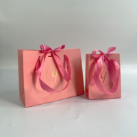 Sacs cadeaux rose bonbon de luxe avec estampage à chaud doré - Sacs shopping boutique avec nœud en ruban satiné pour bijoux, cosmétiques et lunettes