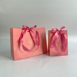 Luxury Hot Pink Gift Bags with Gold Foil Stamping - Satin Ribbon Bow Boutique Shopping Bags For Jewelry & Cosmetics & Glasses - Product Image 4