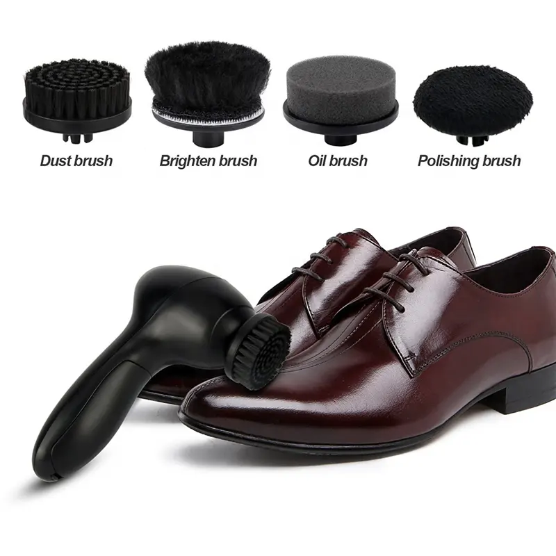 Electric Shoe Dust Cleaner Shine Polishing Leather Shoe Brush with 4 Brush Head