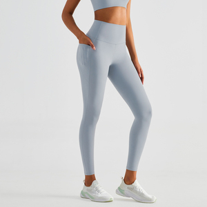 Mallas de cintura alta elásticas suaves con logotipo personalizado, mallas de Yoga Lulu cepilladas de alta calidad sin costura frontal con bolsillos <span class=keywords><strong>para</strong></span> mujer - Product Image 5