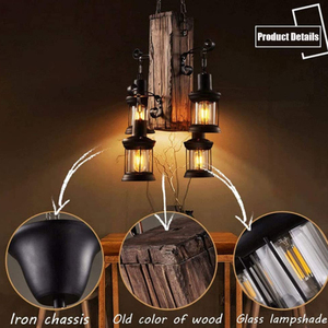 <span class=keywords><strong>Suspension</strong></span> Industrielle <span class=keywords><strong>Vintage</strong></span> en Bois Rétro Loft Lanterne Lustre Lumières Décor Bar <span class=keywords><strong>Suspension</strong></span> Luminaire - Product Image 5
