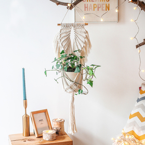 Modern Macrame Woven Wall Hanging Angel Rope Storage Basket Knot Plant Hanger Holder Wedding Indoor Decor