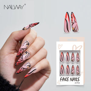 Longue durée 24 pièces ABS <span class=keywords><strong>Super</strong></span> <span class=keywords><strong>long</strong></span> Stiletto papillon conception dureté presse sur <span class=keywords><strong>faux</strong></span> ongles coller sur les ongles avec diamant - Product Image 2