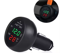 Voltímetro Digital 3 en 1 para Auto, Termómetro, Cargador USB 12V 24V, Pantalla LED, Monitor de Batería, Medidor de Voltaje, Enchufe para Encendedor de Cigarrillos