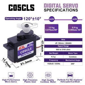 Servomoteur numérique sans noyau C05CLS 1KG de couple, 0,075 seconde, haute vitesse, 120 degrés, 5g Nano pour pièces d'avion RC - Product Image 6