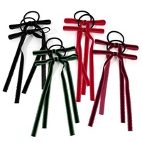 Élastique à cheveux minimaliste en velours fait main avec nœud en dentelle, disponible en plusieurs couleurs, avec long ruban pour queue de cheval
