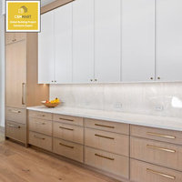Armoires de cuisine modulaires CBMMART au design Shaker fin avec plan de travail en marbre artificiel, panier de rangement et robinet pour villa