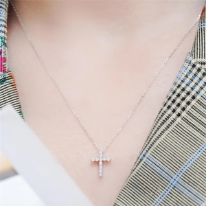 Collier et boucles d'oreilles pendantes en or pur 18 carats avec croix religieuse, bijoux fins Xinfly - Product Image 5