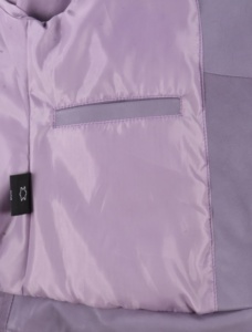 Chaqueta de Mujer Personalizada 100% Cuero Genuino Nappa con Costuras en Contraste Lavanda, Costuras Negras y Naranjas, Herrajes YKK, Venta al por Mayor OEM, Moderna - Product Image 5