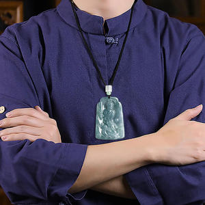 หยกธรรมชาติสีน้ำเงินหยกอารียาคาลานาธาจี้หยกเครื่องประดับผู้ชายพระพุทธรูปสไตล์จีนของขวัญพร้อมใบรับรองการประเมินราคา FG57 - Product Image 4