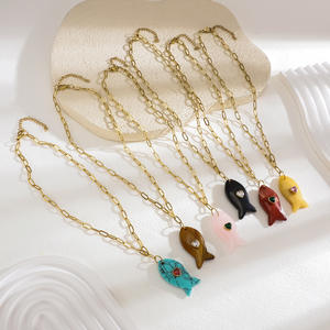 Collar de acero inoxidable de moda europea americana <span class=keywords><strong>2025</strong></span> para mujer, nueva piedra Natural, colgante tallado de concha de pez grande, circón con incrustaciones - Product Image 3