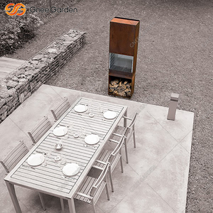 Chimenea de leña independiente de acero Corten al por mayor con almacenamiento de troncos portátil para cocinar al aire libre y patio de jardín - Product Image 4