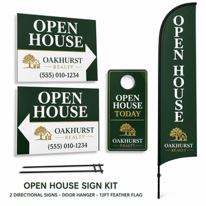 Kit de signalisation pour Open House : Panneaux directionnels, porte-documents, drapeaux plume et piquets en H – Fourniture en gros - Product Image 1
