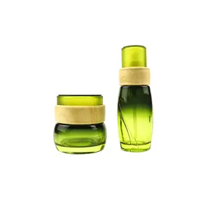 Custom 50g 30 ML 100 ml 120 ML bottiglia di vetro verde bottiglia di lozione di vetro cosmetica serie set, cosmetici bottiglia di crema di vetro e vaso