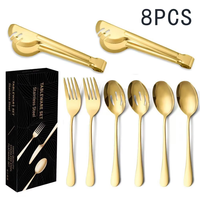 Ensemble d'ustensiles de service de buffet en acier inoxydable doré avec cuillère ajourée, fourchette et pinces pour la restauration et les restaurants