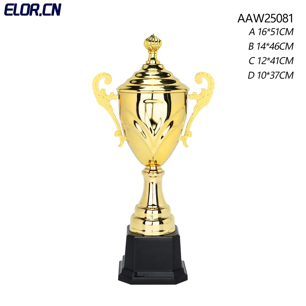 Elor Golden Champions League Metal Trophy Award Factory Custom Soccer Trophies And Medals With Plastic Wooden Base Design