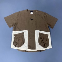 T-shirt en nylon surdimensionné à coupe carrée avec logo personnalisé OEM, haute qualité, style Gorpcore Techwear Streetwear, color block, poche cargo 3D pour homme