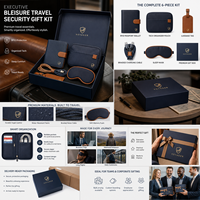 Kit de Voyage Exécutif Personnalisé avec Portefeuille RFID, Organisateur Technologique, Étiquette à Bagages, Câble, Masque de Sommeil et Boîte
