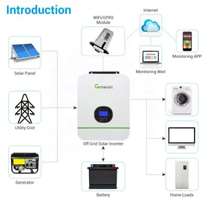 Grosir Kustom 3kw 5kw 6kw 10kw 15kw Daya Tegangan Tinggi Grolwat Off Grid Inverter Surya Hibrida untuk Penggunaan Di Rumah Inverter Surya