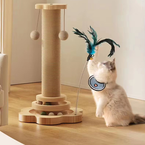 Papan Cakar Kucing dari Kayu Solid yang Tahan Lama dengan Tongkat Lucu, Bola, dan Sisal, Perlengkapan Kucing Ramah Lingkungan, Tiang Panjat dan Genggam untuk Kucing - Product Image 1