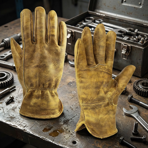 قفازات جلدية متينة من جلد البقر مع رباط مطاطي للمعصم، مضادة للانزلاق، ذات ملمس ناعم، للاستخدام العام في الحدائق والبناء - Product Image 1