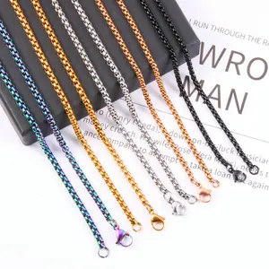 Factory Supplier 316 Stainless Steel Box Link chains For Jewelry Making Necklace Square Pearl Gold chain For Men Women
