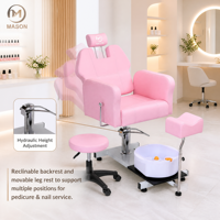 Fauteuil de pédicure professionnel inclinable avec massage, système de bain de pieds hydrothérapeutique sans pompe, en fibre de verre durable pour salon de manucure