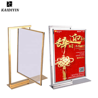 Support de signalisation rotatif double face personnalisé en acier inoxydable et acrylique transparent pour étiquettes de prix, utilisation intérieure, bordure dorée