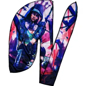 Personnalisé soyeux velours soyeux polyester respirant designer bonnet vendeur dessin animé Anime durag pour hommes