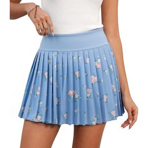 Falda de tenis plisada con estampado floral personalizada para mujer, de cintura alta con bolsillos, pantalones cortos interiores, minifalda deportiva para entrenamiento. - Product Image 2
