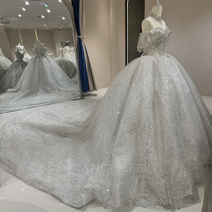 Vestido de Novia Moderno con Cuello Barco, Manga Regular, Corte Sirena, Largo hasta el Suelo, con Cuentas y Lentejuelas, Elegante para Boda, Modelo DW0182 - Product Image 2