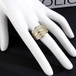 Gold Plated Multi-Layer Stacked <b>Ring</b> | Paved Cubic Zirconia Wide Band <b>Ring</b> | Luxury <b>Statement</b> <b>Ring</b> for Women - Product Image 2