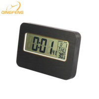 Horloge de table numérique LED LCD moderne avec cadre en bois, alimentée par USB/piles AA