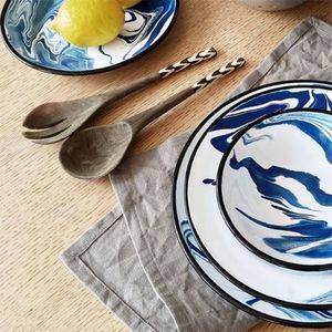 Vaisselle en émail personnalisée de haute qualité en granit marbré rond de petite et grande taille en gros en Chine, assiettes pour enfants - Product Image 5