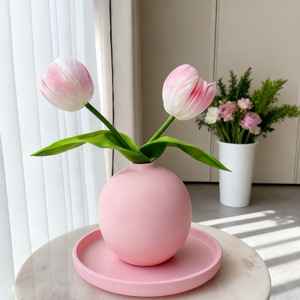 Flor Artificial de Tulipán en Jarrón de Cerámica Rosa, Decoración para el Hogar con Tacto Realista, para Entrada, Sala de Estar, Mesa - Product Image 4