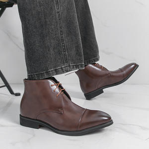 Botas <span class=keywords><strong>Chelsea</strong></span> de Tobillo para Hombre, Estilo Británico, Otoño, Talla Grande, Color Sólido, Parte Superior de PU, Cierre con Cordones Delanteros - Product Image 4