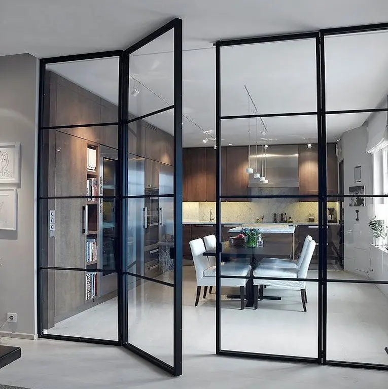 Moderne Stalen Binnendeur Huis Interne Patio Toegangsdeur Dubbele Gehard Glas Franse Deur