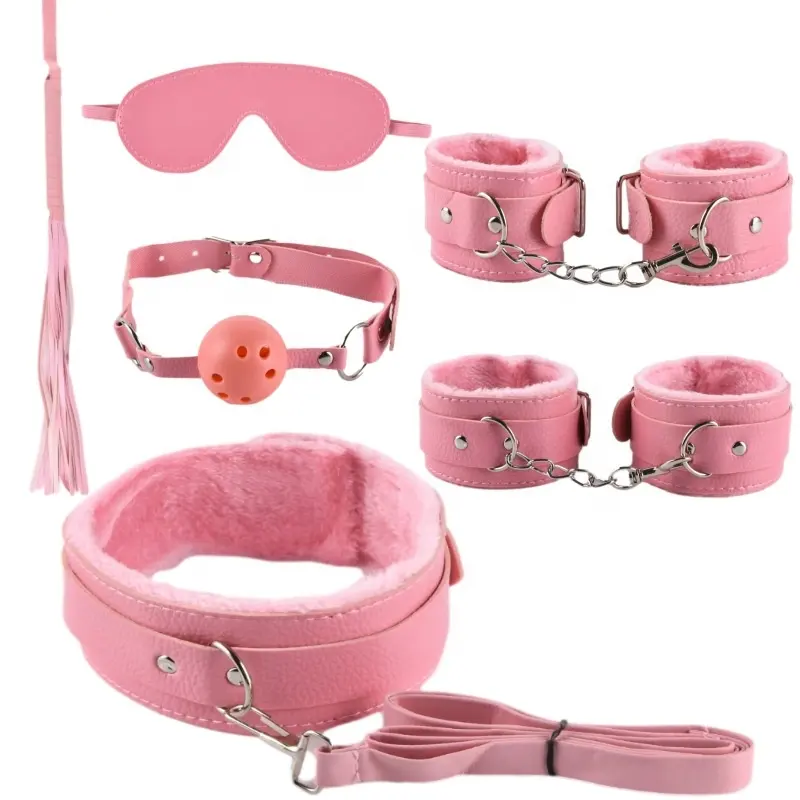 Giocattolo del sesso per adulti in pelle Pu 6 pezzi bondage Bdsm giapponese Set Bdsm cinese Bondage ritenuta bocca bavaglio colore rosa frusta